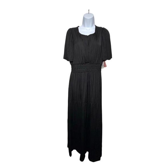 Destination Maternity Black Maxi Dress breezy flutter sleeve drapey skirt - Picture 5 of 14